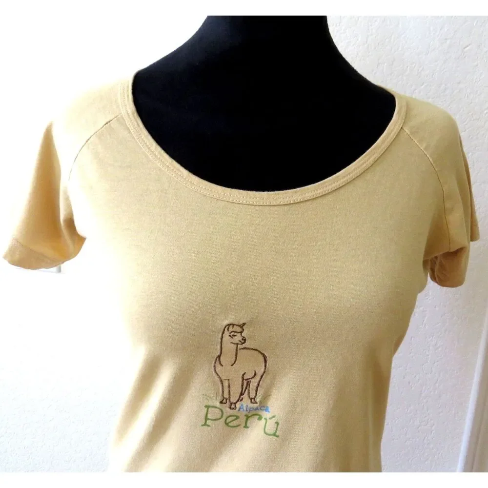 Morpho Peru Alpaca  Women's Embroidered T shirt  Goldenrod   Small EUC - Picture 5 of 7